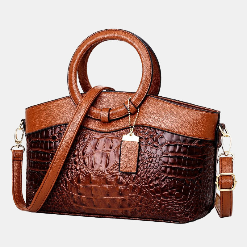 Jaye Crocodile-Pattern Handbag shown in full-grain leather